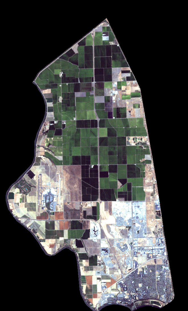 satellite photo of Natomas Basin showing progress of restoration and enhancement construction activities