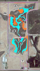 aerial map view showing in blue and orange colors the phase two clearing of the BKS tract ponds