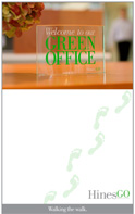 close-up of clear desk memento figure with green lettering for the Hines GO Green Office Program Award